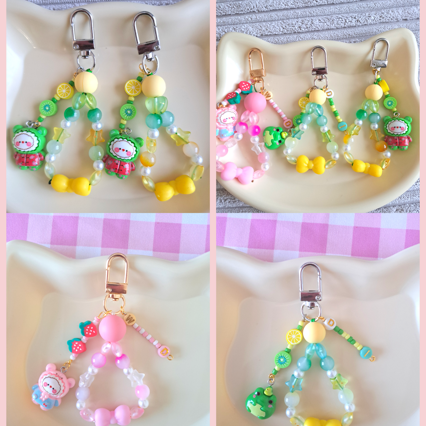Personalised Kawaii Bag/Phone Charm Green & Pink Theme in 3 variants