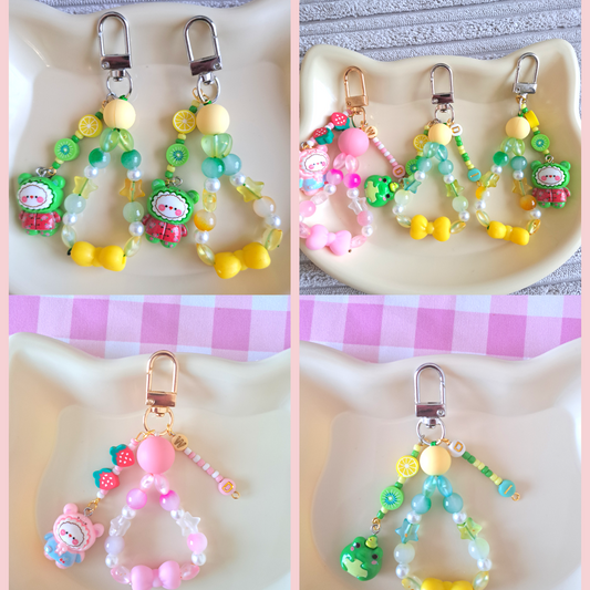 Personalised Kawaii Bag/Phone Charm Green & Pink Theme in 3 variants